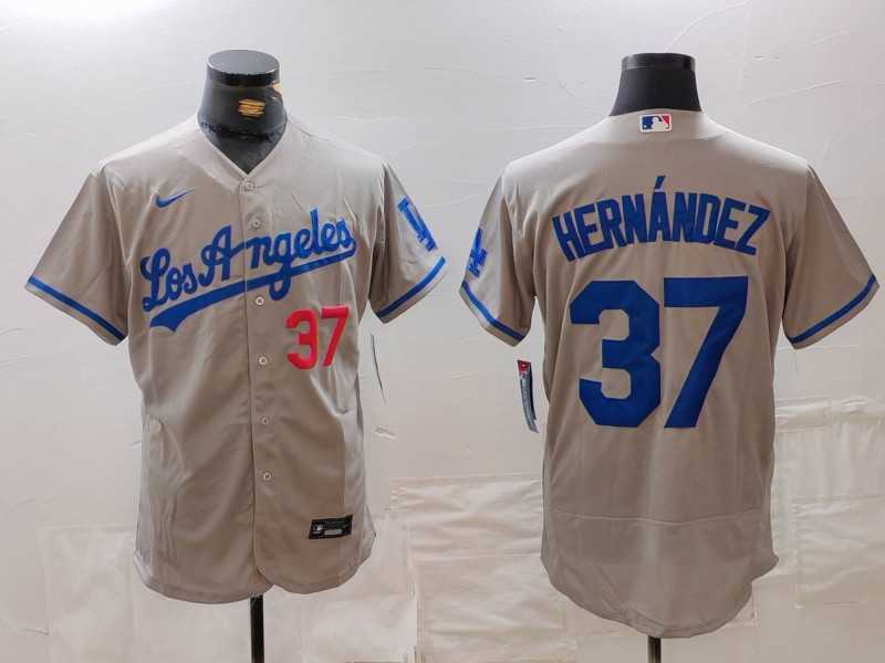 Men%27s Los Angeles Dodgers #37 Teoscar Hernandez Number Grey With Los Flex Base Stitched Jersey->los angeles dodgers->MLB Jersey